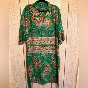 Zara Green Paisley Caftan Dress Size Medium